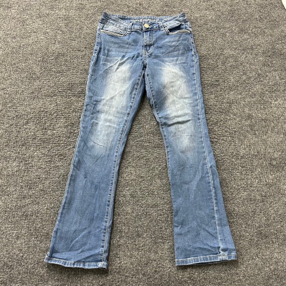 State ofIndependence Jeans Womens Size7 Blue Bootcut Stretch Embroidered Pockets